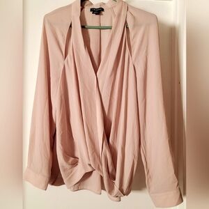 Trouve Pink Wrap Long Sleeve Blouse
